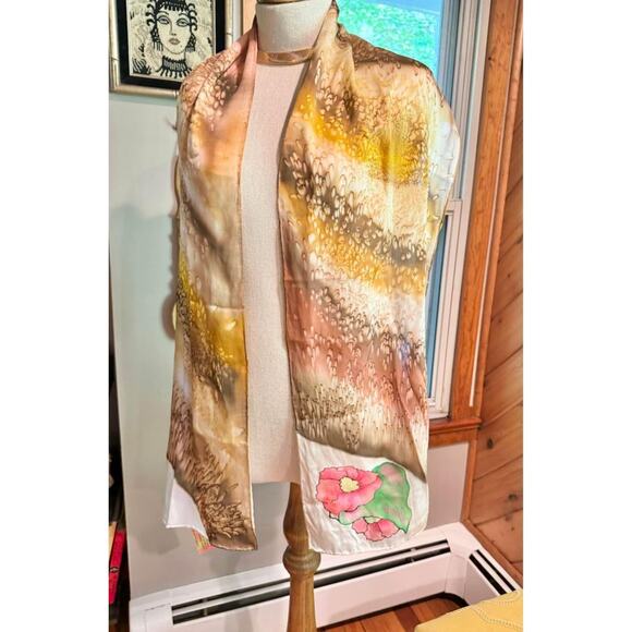 Hand Painted 100% Silk Boho Scarf - Picture 2 of 10